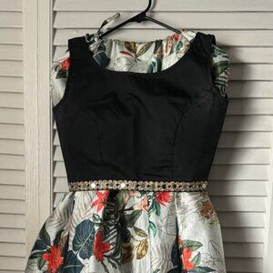 Floral Print Lehenga with Black Blouse